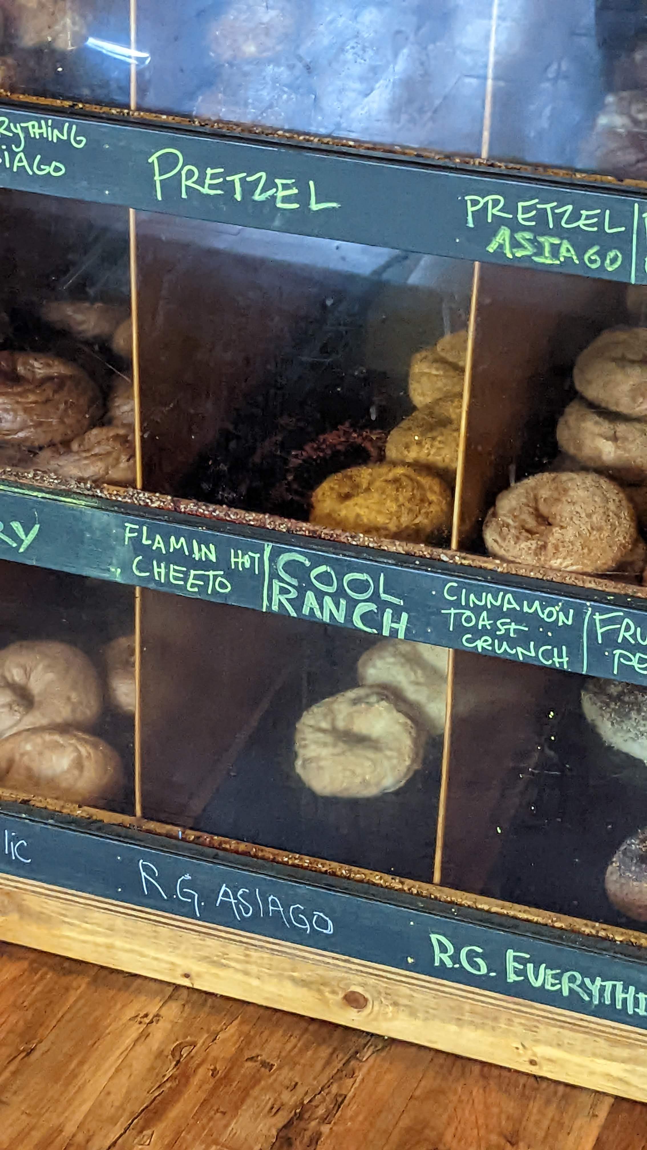 Bagel case with Flaming Hot Bagels sold out.